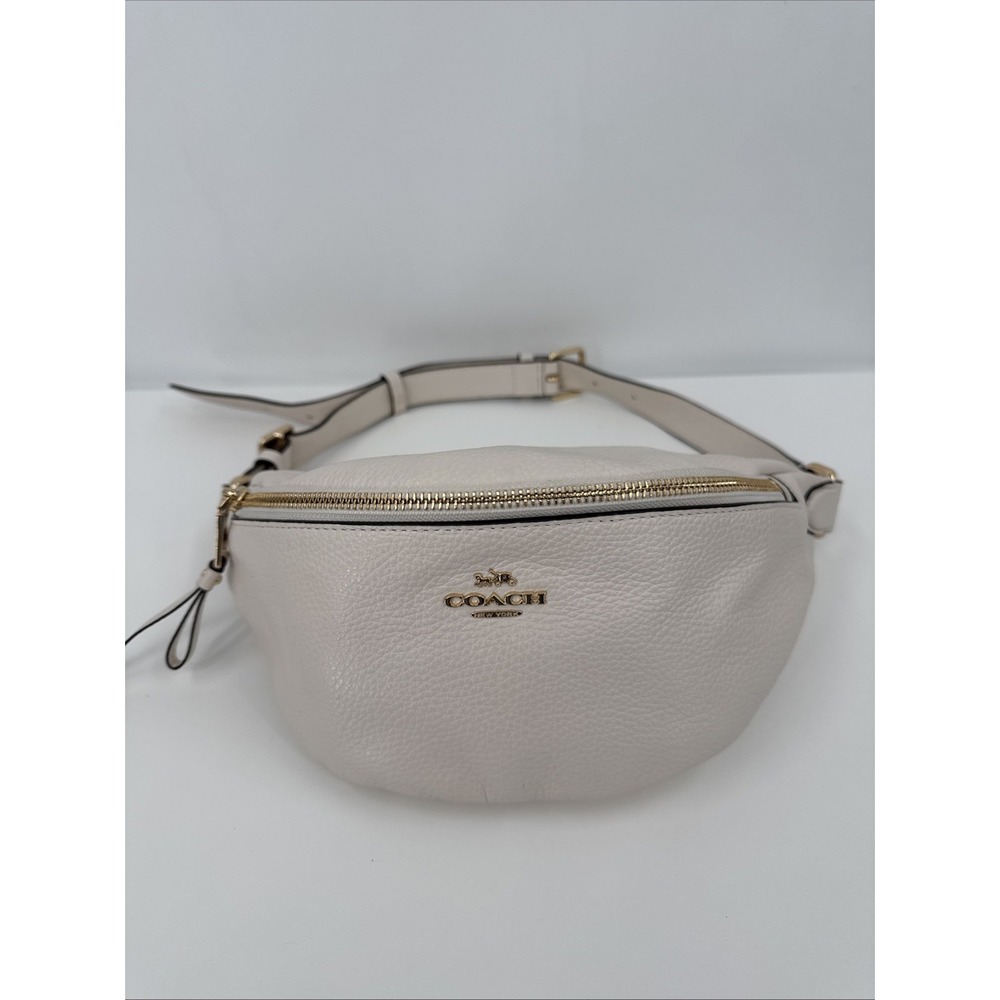 COACH Waist Bag Chalk & Gold Belt Pebbled Leather City Chic Travel Fanny Pack
